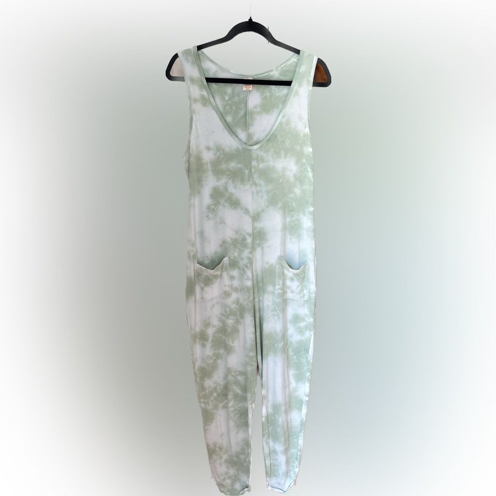 Smash + Tess Green and White Tie-Dye Jumpsuit